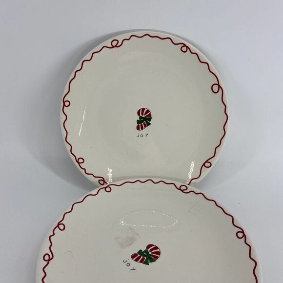 Pottery Barn Other - Pottery Barn Minimal Christmas Winter Joy Candy Cane Plate Set of 2